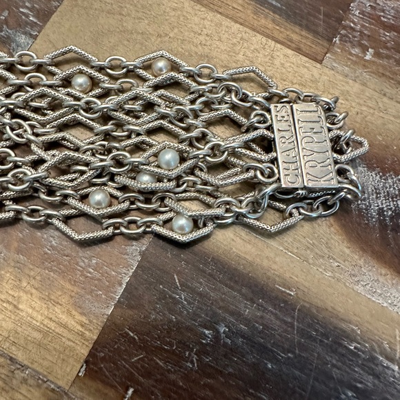 Charles Krypell sterling silver necklace with 14 karat and pearl accents - Picture 3 of 10